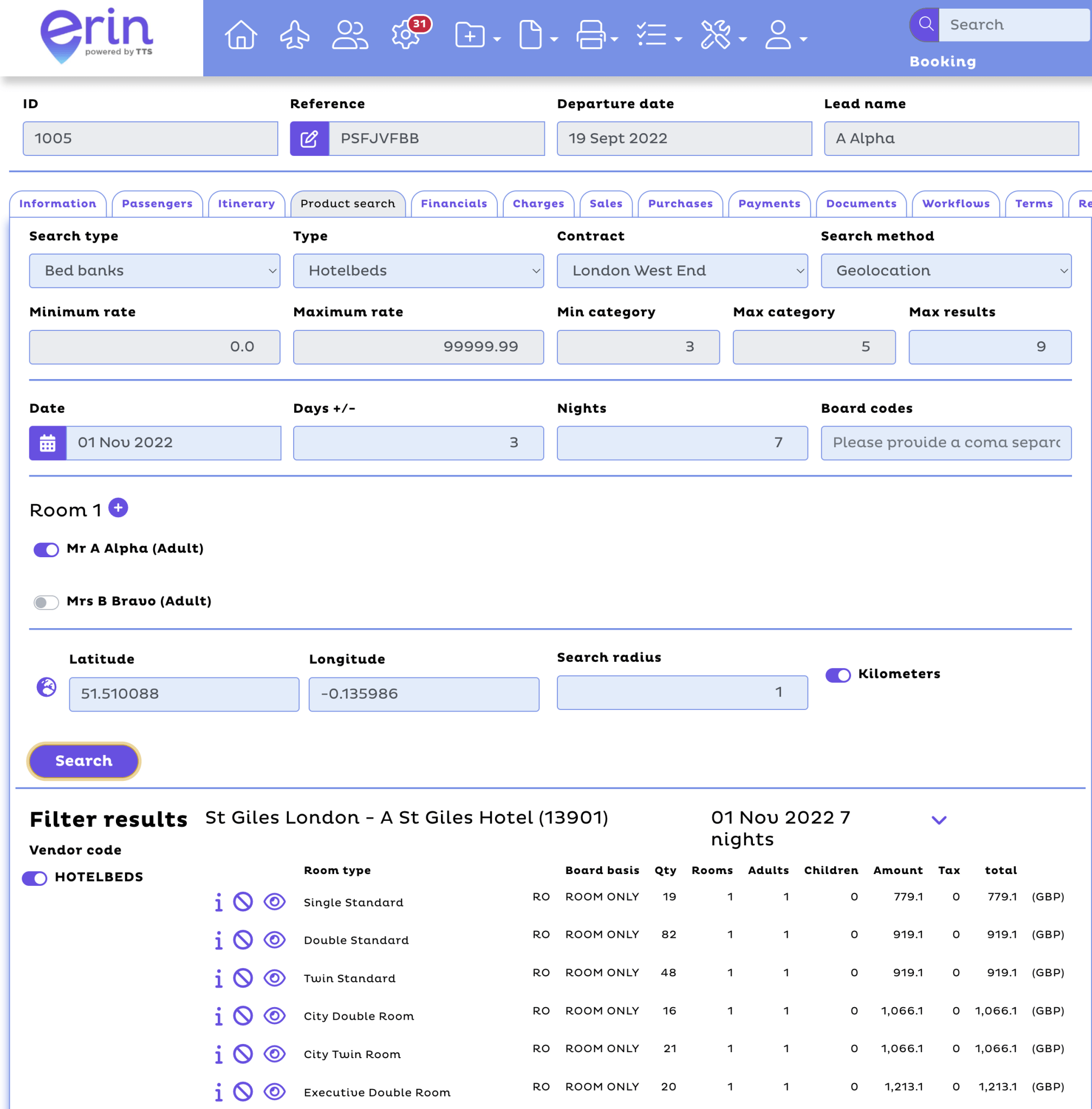 ERIN Travel Booking Software